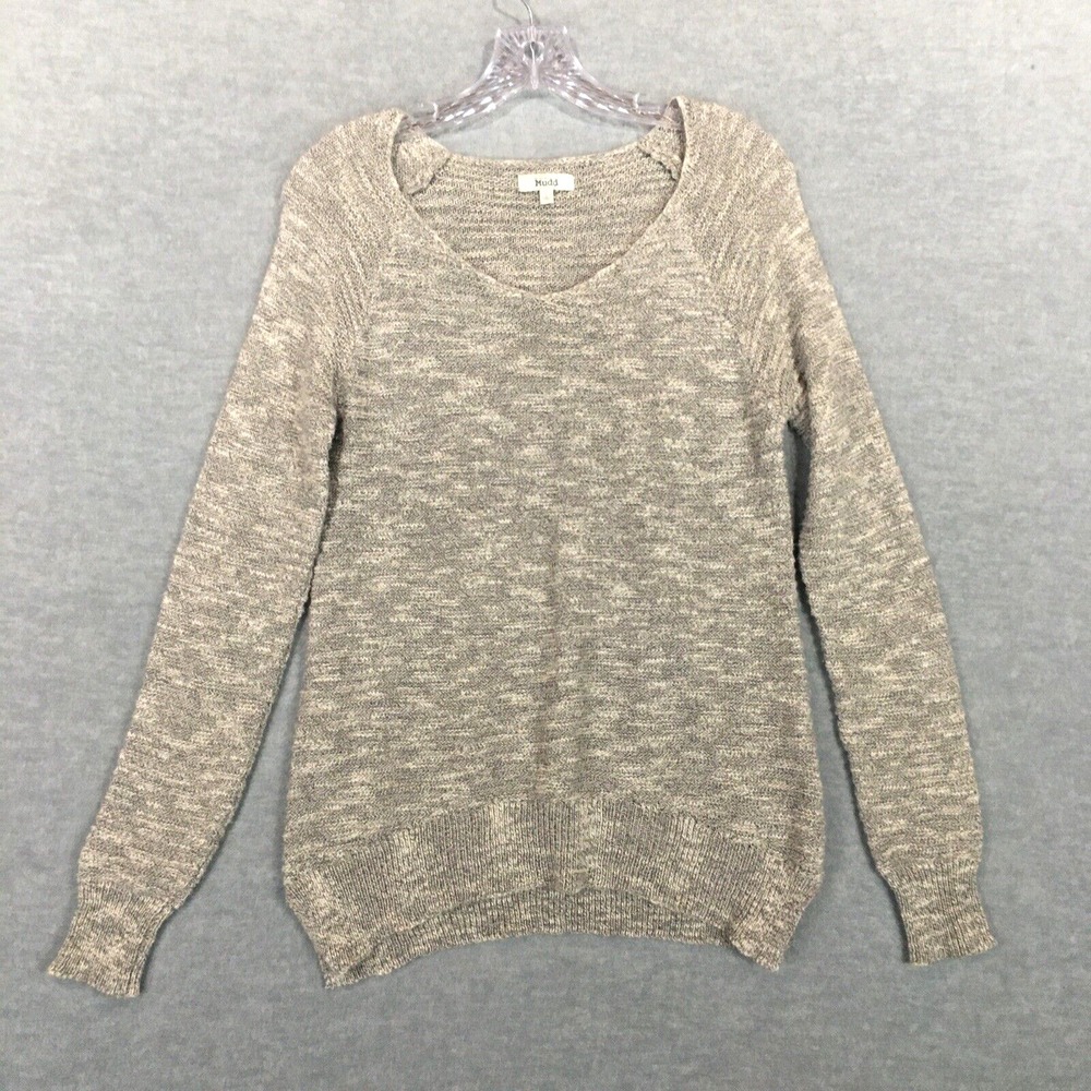 Mudd Jr. Large Lightweight Ribbed Tunic Sweater Beige Oatmeal Slim Fit V-Neck